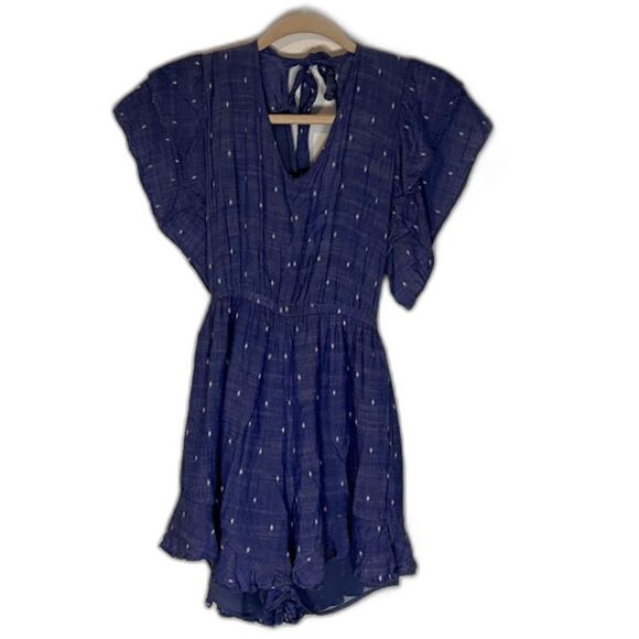 American Eagle Outfitters Tropicalcore Casual Blue w/White Specks Romper SZ XS - Picture 2 of 7